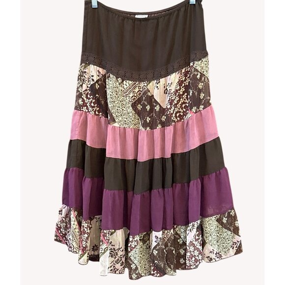 Vintage Y2K Tammy Bohemian Patchwork Tiered Maxi Skirt Folkcore Earthy Cottage - Picture 1 of 6